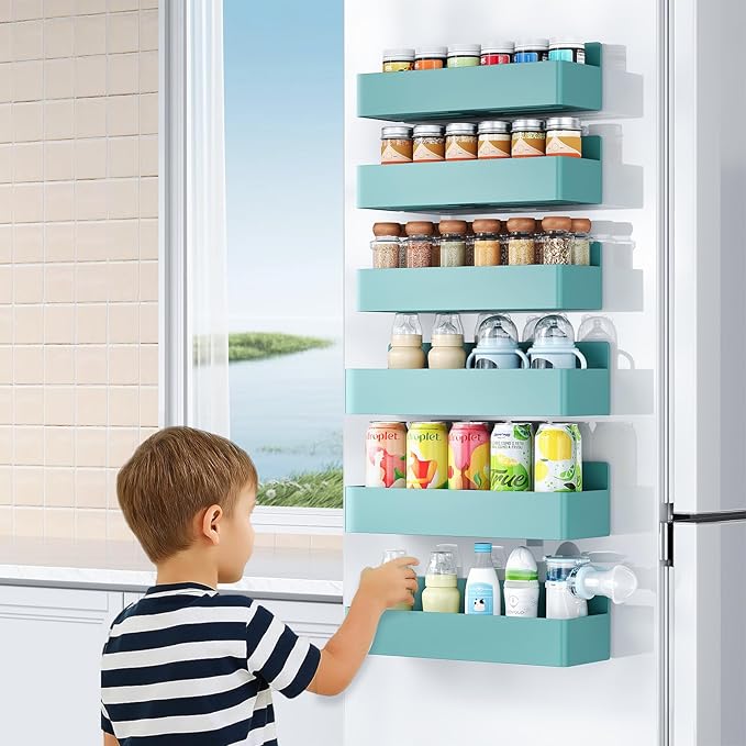 Mystozer Magnetic Spice Rack for Refrigerator, Kitchen Organizer and Storage Shelf, Blue (6 Pack)… - Image 4