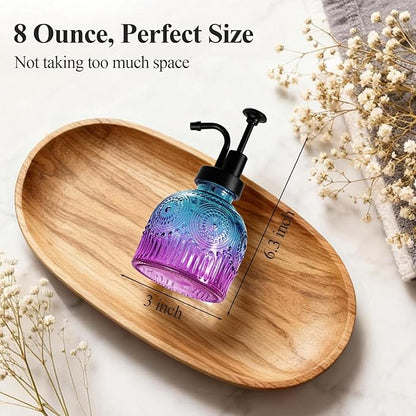SheeChung Vintage Soap Dispenser, Kitchen Dish Soap Dispensers with Pump Mat, Glass Hand Soap Dispenser for Bathroom, Liquid, Lotion, Refillable, Rustic Farmhouse Decor-Purple Blue (Black Pump, 1 pk)