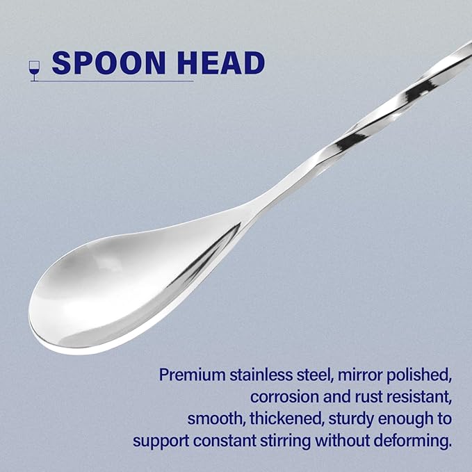 BRIOUT 2 Pcs Bar Spoon, 12 Inches Long Handle Drink Stirrer, Stainless Steel Bar Cocktail Mixing Spoons with Round Base for Stirring, Silver - Image 3