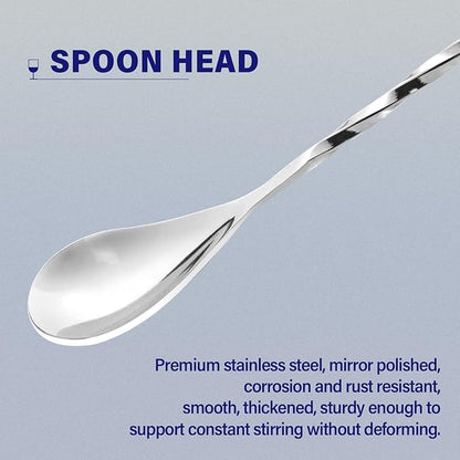 BRIOUT 2 Pcs Bar Spoon, 12 Inches Long Handle Drink Stirrer, Stainless Steel Bar Cocktail Mixing Spoons with Round Base for Stirring, Silver - Image 3
