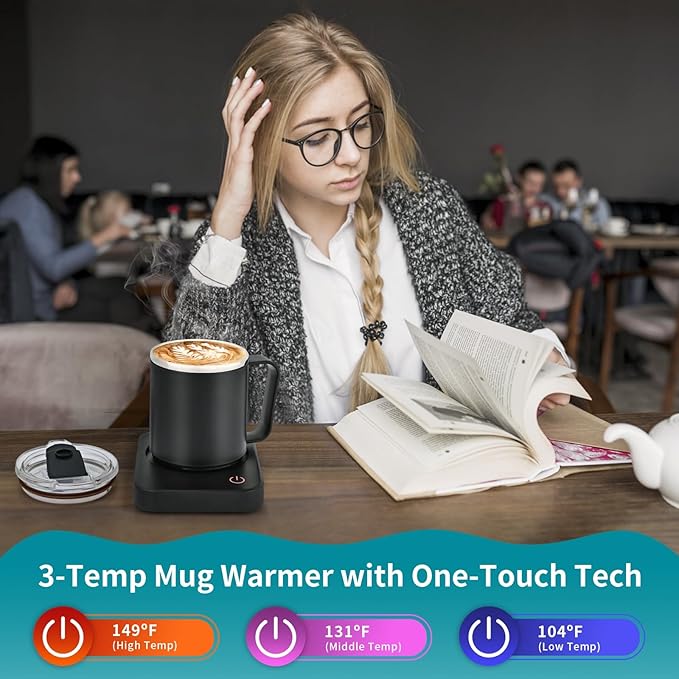 VOBAGA Coffee Mug Warmer & Mug Set for Desk - Auto Shut Off & 3 Heat Settings, Includes 15oz Stainless Steel Mug, Smart Coffee Cup Warmer, Home Office Essentials Coffee Set（Mug Included） - Image 2