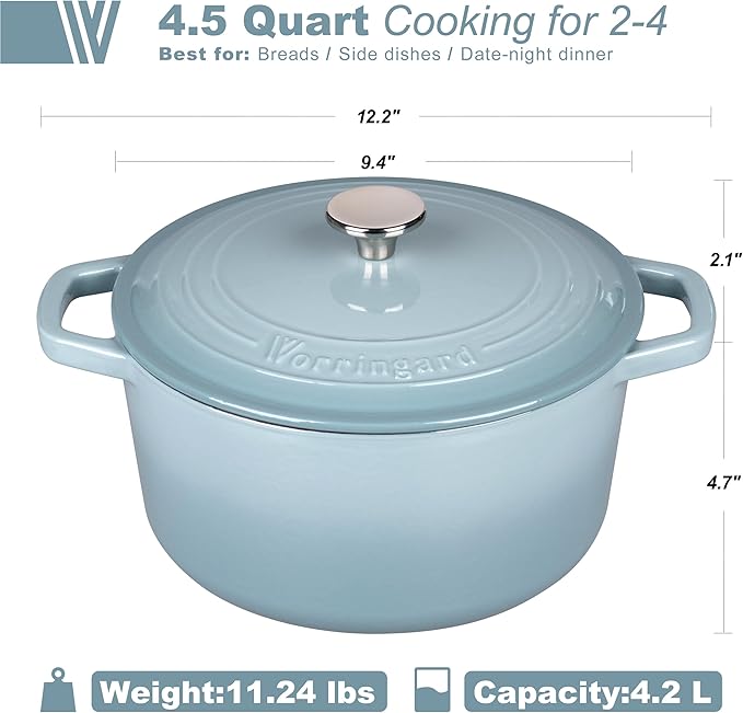VORRINGARD Enameled Cast Iron Dutch Oven Pot with Lid, for Bread Baking, Round Bread Oven- include Sourdough Bread Baking Supplies set, 4.5QT, Sea Salt - Image 2