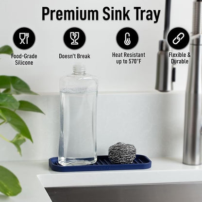 Zulay Kitchen (9x3.5) Silicone Sponge Holder for Kitchen Sink - Flexible Multipurpose Soap Tray - Sink Organizer for Kitchen, Bathroom, Makeup, Trinkets & More (Dark Blue) - Image 2