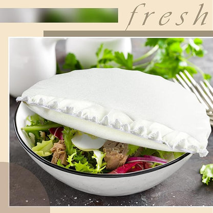 Patelai 10 Pcs Bowl Covers Reusable in 5 Size Stretch Cloth Fabric Elastic Food Storage Bowl Covers Bread Sourdough Lids for Proofing Food Fruits Leftover(White,Ivory Style) - Image 6