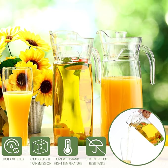 Didaey 4 Pcs Acrylic Water Pitcher with Lid, Spout Handle Clear Plastic Pitcher Heat Resistant Carafe Unbreakable Beverage Container Fridge Jug for Juice Ice Tea Sangria Lemonade(54 oz,Diamond)