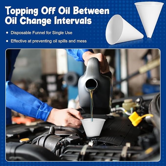 SiliFine 25 Pcs Paper Funnels for Motor Oil 6 oz Disposable Engine Oil Funnel for Gas Car Change Cone Fluid Automotive Use Dispensers or Kitchen Filling Bottle