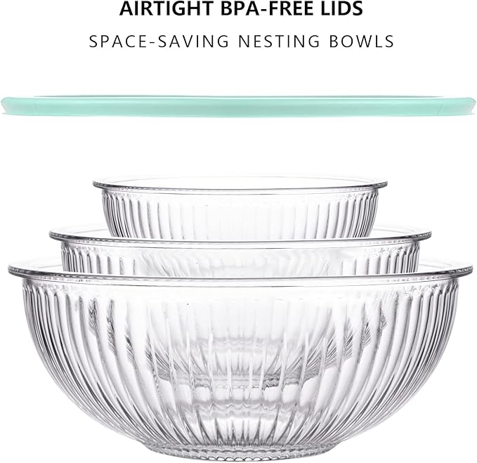 Luvan Glass Mixing Bowls with Lids Set(3.7QT, 2.1QT, 1.1QT),3PC Glass Nesting Bowl, Large Salad Bowls Sets with lids,Clear Cooking Bowl for Kitchen Prep,Food Storage,Baking,Microwave and Oven Safe - Image 5