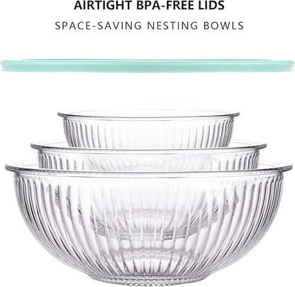 Luvan Glass Mixing Bowls with Lids Set(3.7QT, 2.1QT, 1.1QT),3PC Glass Nesting Bowl, Large Salad Bowls Sets with lids,Clear Cooking Bowl for Kitchen Prep,Food Storage,Baking,Microwave and Oven Safe - Image 5