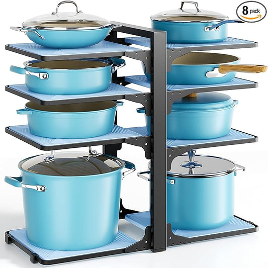 LAMU Pots and Pans Organizer under Cabinet, 8-Tier Heavy Duty Pan Organizers inside Cabinet, Adjustable Pot Rack for Small Kitchen Storage, 15" Height Holds Cast Iron Pans and Skillets Black by YourHome-OrganizationHelper