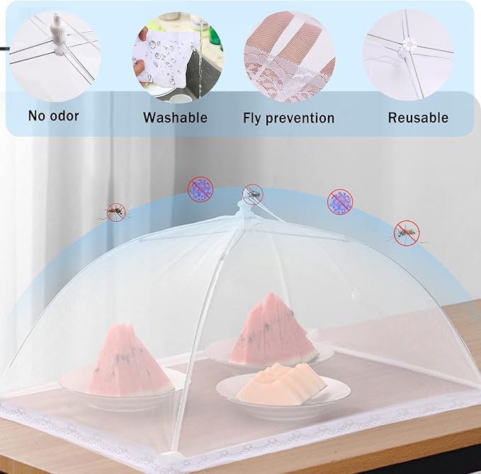 JULBEAR 4 Pcs Large and Tall Mesh Food Cover Tent Umbrella Food Screen Covers for Outside Pop-up Mesh Reusable Food Nets for Parties Picnics Outdoor BBQs Collapsible (2 Pcs 32"x24", 2 Pcs 17"x17") - Image 3