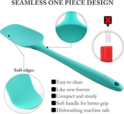HOTEC 600℉ Heat Resistant BPA-Free Silicone Rubber Spatula Set,Kitchen Cooking Spatulas, Baking, Mixing for Non Stick Cookware, Dishwasher Safe, Set of 5 Aqua Sky - Image 6