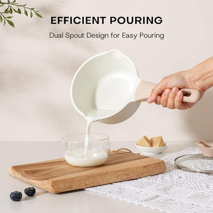 Kordisen Sauce Pan Set with Lid, 1.5Qt & 2.5 Qt Nonstick Cooking Pots with Pour Spout, Easy to Clean, Small Kitchen Induction Saucepan with Ceramic Coating, PFOA/PFOS Free (Cream) - Image 4