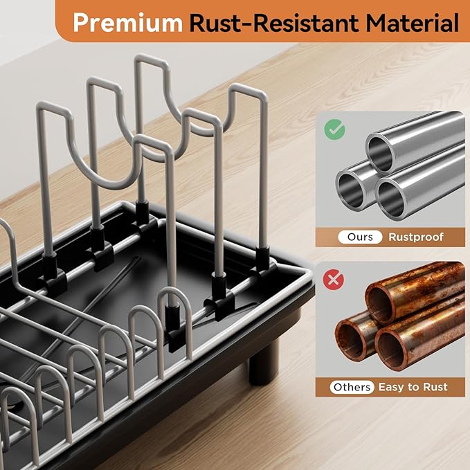 Laveshop Small Dish Drying Rack, Compact Dish Drainer for Kitchen Counter, with Adjustable Back Slots, Space-Saving for Small Kitchens, Black - Image 4