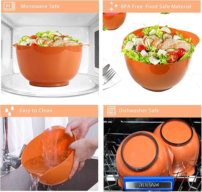 BoxedHome Nesting Plastic Mixing Bowl Set, 4 Piece Mixing Bowl Set with Pour Spouts, Size 1.7, 2.5, 3.5 and 4.5qt, for Prepping, Mixing, Baking, Cooking, Brownish Orange - Image 5