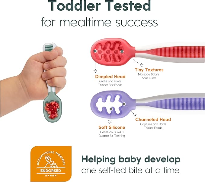 NumNum Baby Spoons Set, Baby Essentials Pre-Spoon GOOtensils for 6+ Months, First Stage Self-Feeding Spoons for Baby Led Weaning (BLW), Silicone Toddler Utensils, BPA-Free, 6 Pack Rainbow - Image 7