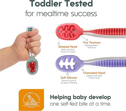 NumNum Baby Spoons Set, Baby Essentials Pre-Spoon GOOtensils for 6+ Months, First Stage Self-Feeding Spoons for Baby Led Weaning (BLW), Silicone Toddler Utensils, BPA-Free, 6 Pack Rainbow - Image 7