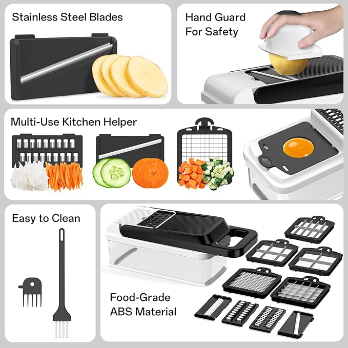 HomeHacks Vegetable Chopper Vegetable Cutter, 15 in 1 Kitchen Gadget, Dicer, Slicer, Onion Cutter, Salad, Cheese Grater & Egg Separator - Multi-Functional Veggie Chopper Lid with Handle (White) - Image 5