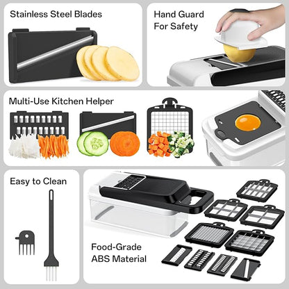HomeHacks Vegetable Chopper Vegetable Cutter, 15 in 1 Kitchen Gadget, Dicer, Slicer, Onion Cutter, Salad, Cheese Grater & Egg Separator - Multi-Functional Veggie Chopper Lid with Handle (White) - Image 5