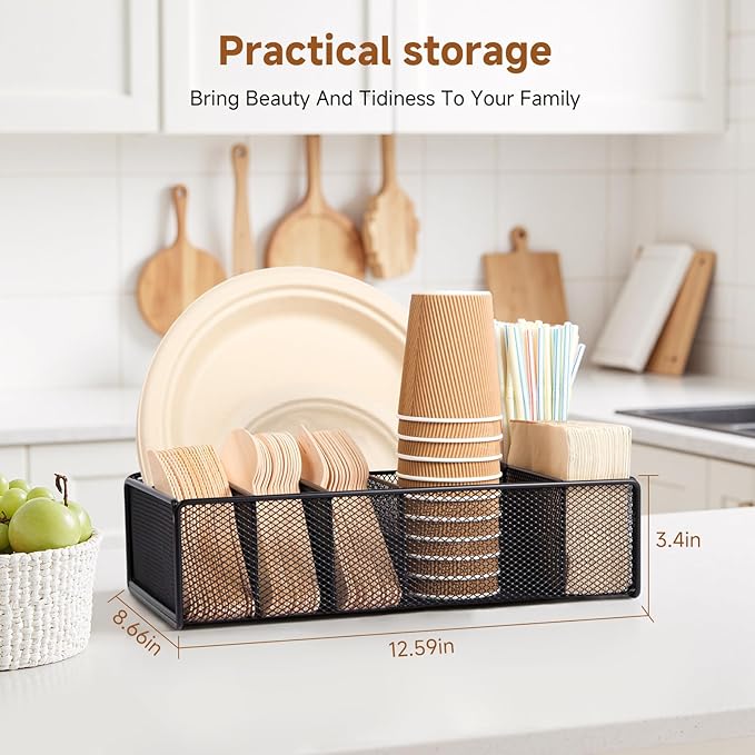 Utensil Caddy for Party - Paper Plate Holder ,Silverware Caddy Utensil Holder Paper plate Organizer with 6 Compartments for Party, Camping, Picnic - Image 5