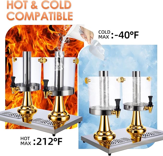 2 Gallon Beverage Dispenser with Stand,Juice Drink Dispensers with Ice Core for Parties, Weddings & Outdoor (GOLD)