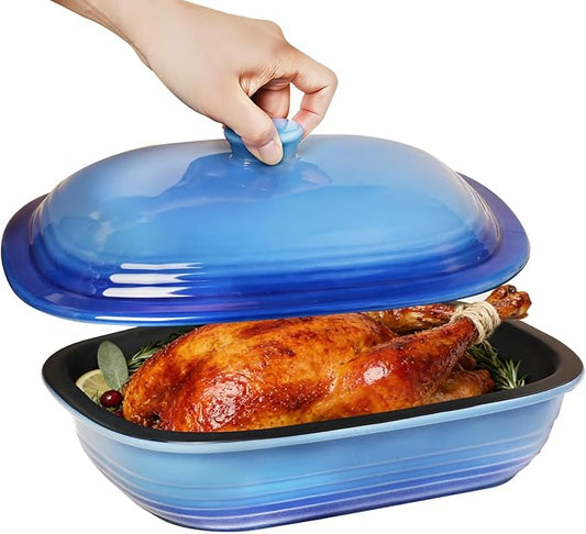 Ceramic Casserole Dish with Lid – 9x13 Stoneware Baking Dish with Lid for Oven, 2.57 Qt Large Deep Casserole Dishes for Oven, Non-Stick Glazed Covered Deep Casserole Dish Lasagna Pan, Dishwasher Safe, Gift for Home Chef (Blue)