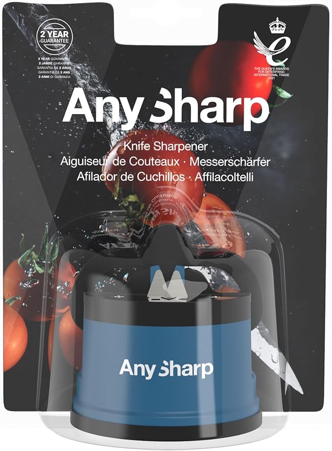 AnySharp – Global – Hands Free Knife Sharpener - Easy to Use Sharpening Tool with PowerGrip Suction Base and 20-Degree Pre-Set Angle - for All Knives: Chef's, Serrated, and Hardened Steel - Blue - Image 10