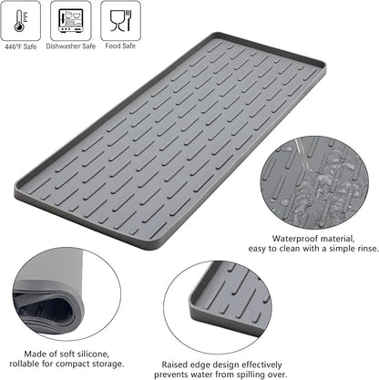 Silicone Coffee Mat, 16"X7" Heat-Resistant,Eco-friendly,Hygienic Drying Pad,Leak-Proof and Non-Slip,Removable Silicone Mat with Concave and Convex Design,（Gray 16X7） - Image 3