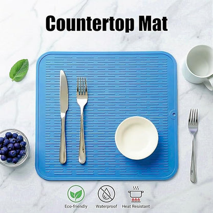 MicoYang Silicone Dish Drying Mat for Multiple Usage,Easy clean,Eco-friendly,Heat-resistant Silicone Mat for Kitchen Counter or Sink,Refrigerator or Drawer Liner Lichen BlueL XL 18 inches x 16 inches - Image 3