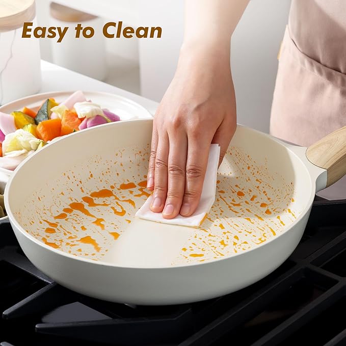 SENSARTE Ceramic Nonstick Frying Pan Skillet with Lid 11inch Non Stick Omelet Pan, Non-toxic Healthy Kitchen Cooking Chef's Pan, Free of Intentionally Added PFOA/PFAS/PTFE, Induction Compatible, White - Image 8
