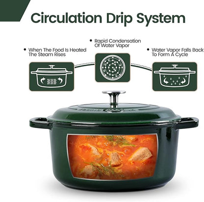 EDGING CASTING Enameled Cast Iron Dutch Oven Pot With Lid, Dutch Oven for Sourdough Bread Baking Round Pot Dule Handle, 7.5 Quart, Green