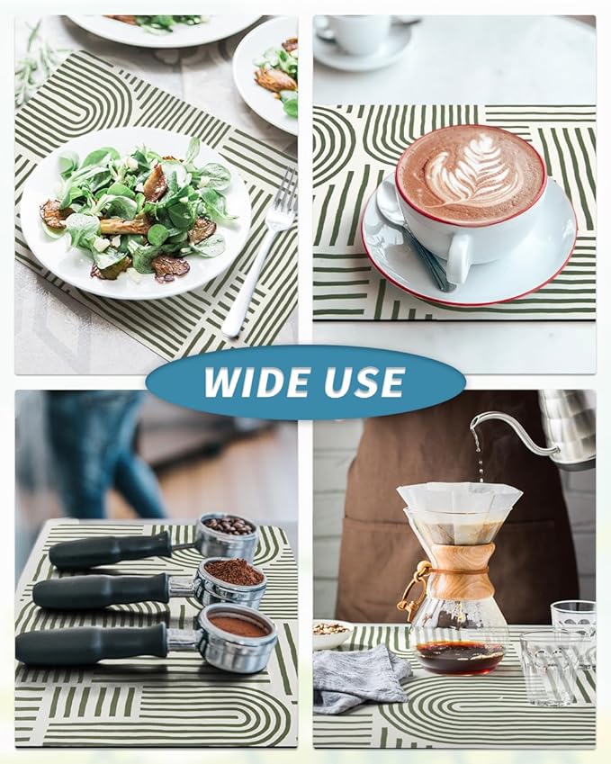 AMOAMI Coffee Mat Hide Stain Rubber Backed Absorbent Dish Drying Mat for Kitchen Counter - Fits Under Coffee Maker or Machine - Green Line 17x31.5 - Image 6