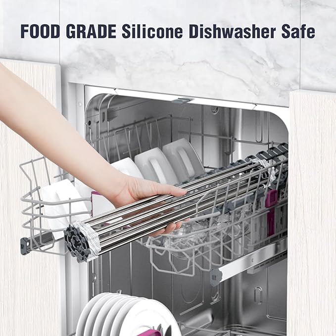 Tomorotec Stainless Steel Roll-Up Dish Drying Rack Marble Color Silicone Edges, Foldable Kitchen Rack Heat Resistant Trivet Supports up to 70 lbs, Food Safe for Dishes, Cookware & More - Image 6