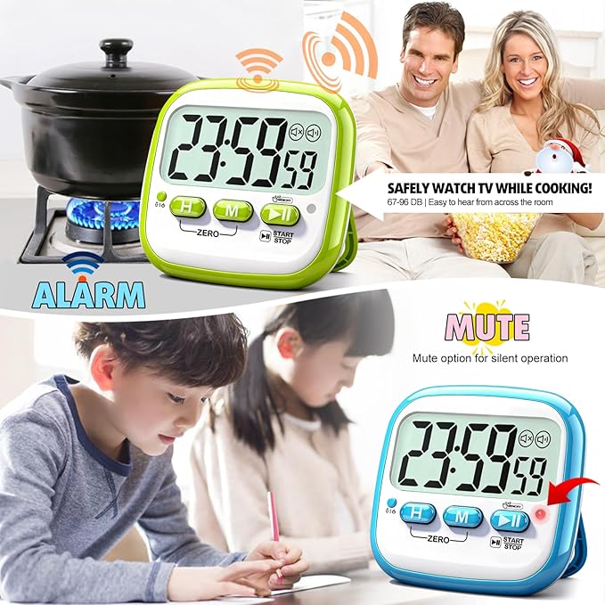 Antonki 2 Pack Classroom Timers for Kids Teachers, Magnetic Countdown Digital Kitchen Timer for Cooking, Study, Exercise, Games, Time Mangement - Loud/Silent Mode - Battery Included - Image 8