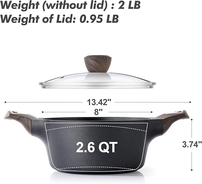 SENSARTE Nonstick Stock Pot with Lid, 2.6/4.5/6.6/8.5 QT Soup Pot Casserole Pot, Healthy Pasta Pot, Large Deep Cooking Pot, Big Sauce Pot Stew Pot, Induction Compatible, PFOA PFOS APEO Free, Black - Image 6