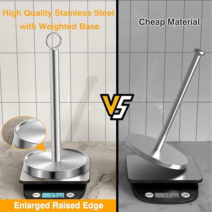 Paper Towel Holder Countertop, Stainless Steel, Weighted Base, Paper Towel Stand Holder for Kitchen Bathroom Farmhouse Essentials Decor Accessories, Silver - Image 3