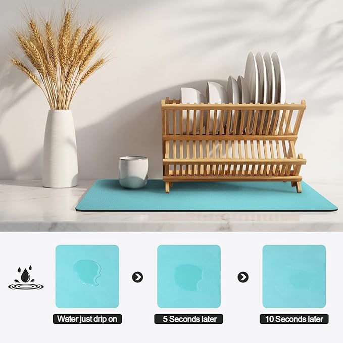Ecotrim - Dish Drying Mat for Kitchen Counter | Coffee Bar Mat for Countertops | Heat Resistant Drainer Mat with Non-slip Rubber Backed | Hide Stain Kitchen Absorbent Draining Mat | Turquoise 18"x28" - Image 4