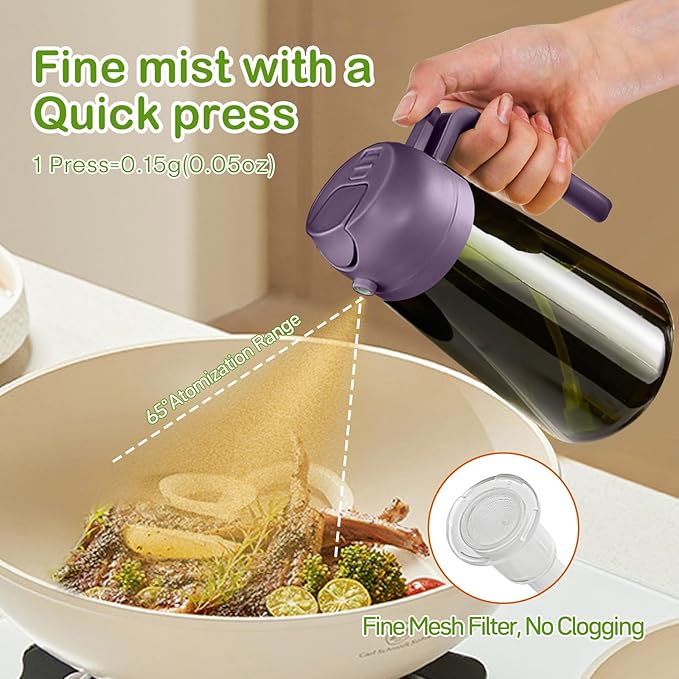 YARRAMATE 16oz/470ml Dark Green Oil Sprayer for Cooking with Stickers, Food-grade Premium 2 in 1 Olive Oil Dispenser Bottle for Kitchen Gadgets, Air Fryer, Salad, Frying, BBQ (Purple) - Image 5