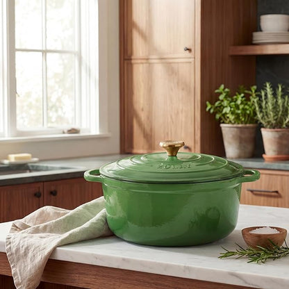 Zulay Kitchen 5 Quart Enameled Cast Iron Dutch Oven Pot with Lid – Premium Durability & Oven Safe up to 500°F – Heavy Duty Cookware Perfect for Bread Baking, Stews, Braising & Roasting – Green - Image 2