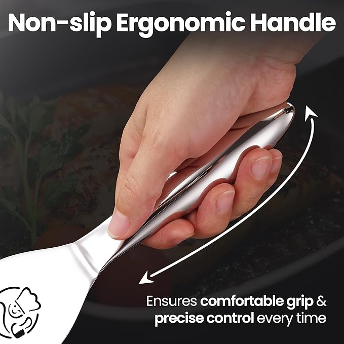Stainless Steel Fish Spatula Set – Funky Fish Edition, 1 Large Fish Turner + 1 Small Metal Spatula, Ultra-Thin Edge for Easy Turning & Flipping, Ergonomic Non-Slip Handle, Dishwasher Safe - Image 4