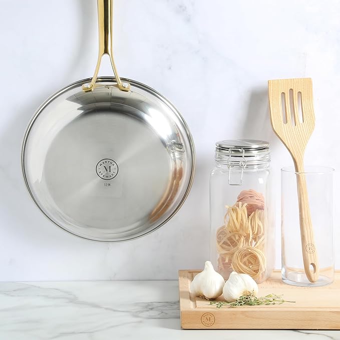 Martha Stewart Castelle 12-Inch Stainless Steel Frying Pan with Gold-Tone Handle – Tri-Ply Encapsulated Bottom, Oven Safe & Induction Safe Skillet for Searing and Sautéing - Image 7