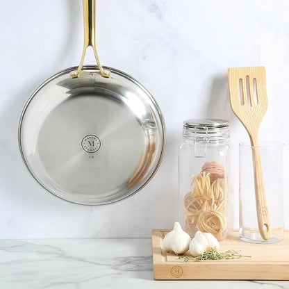 Martha Stewart Castelle 12-Inch Stainless Steel Frying Pan with Gold-Tone Handle – Tri-Ply Encapsulated Bottom, Oven Safe & Induction Safe Skillet for Searing and Sautéing - Image 7