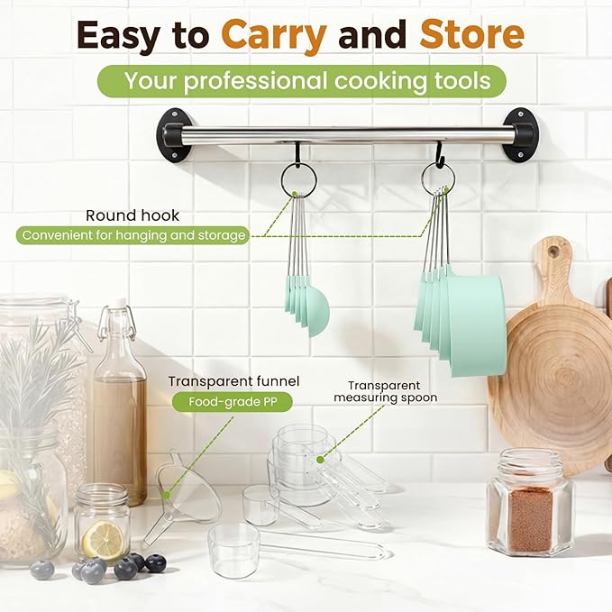 16PCS Measuring Cups and Spoons Set, Measuring Spoon Set with Metric and US Measurements, Fits for Measuring Dry and Liquid (Green) - Image 7