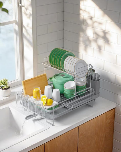 Kitsure Large Dish Drying Rack - Extendable Dish Rack, Multifunctional Dish Rack for Kitchen Counter, Anti-Rust Dish Drainers with Cutlery & Cup Holders 19.2"-26.7" L x 12.9" W x 13.6", Grey - Image 9