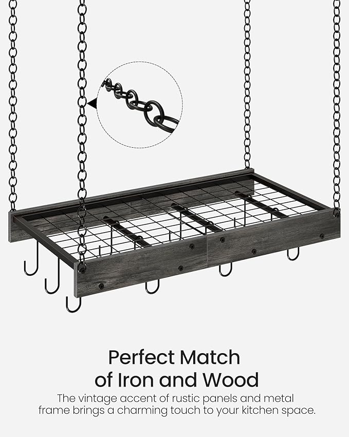 CHOEZON Hanging Pot Rack, Ceiling Mounted Pot Hanger, Vintage Pot Rack for Kitchen, Pot Storage Organizer, with 12 S-Shaped Hooks, for Cookware Storage, Space Saving, Charcoal Black and Black TPR01BC - Image 6