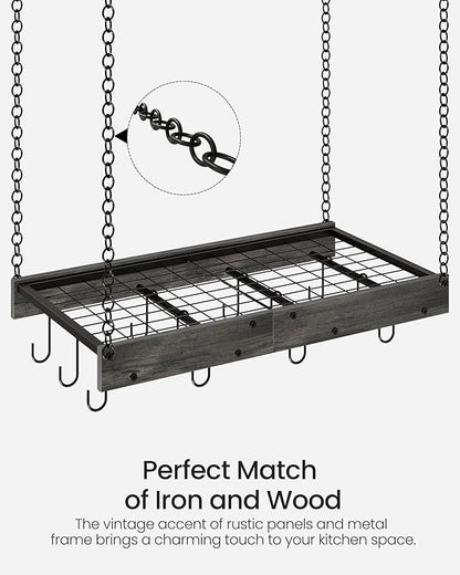CHOEZON Hanging Pot Rack, Ceiling Mounted Pot Hanger, Vintage Pot Rack for Kitchen, Pot Storage Organizer, with 12 S-Shaped Hooks, for Cookware Storage, Space Saving, Charcoal Black and Black TPR01BC - Image 6