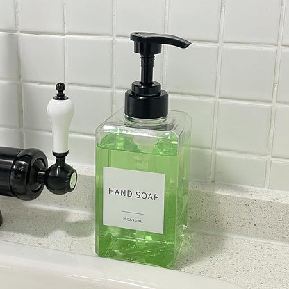Clear Soap Dispenser with Waterproof Labels, Thickened Plastic Hand Soap Dispenser for Bathroom, Kitchen Dish Washing Liquid Bottles, Shampoo and Conditioner Bottles with Funnel (15oz 4Pack Clear) - Image 5