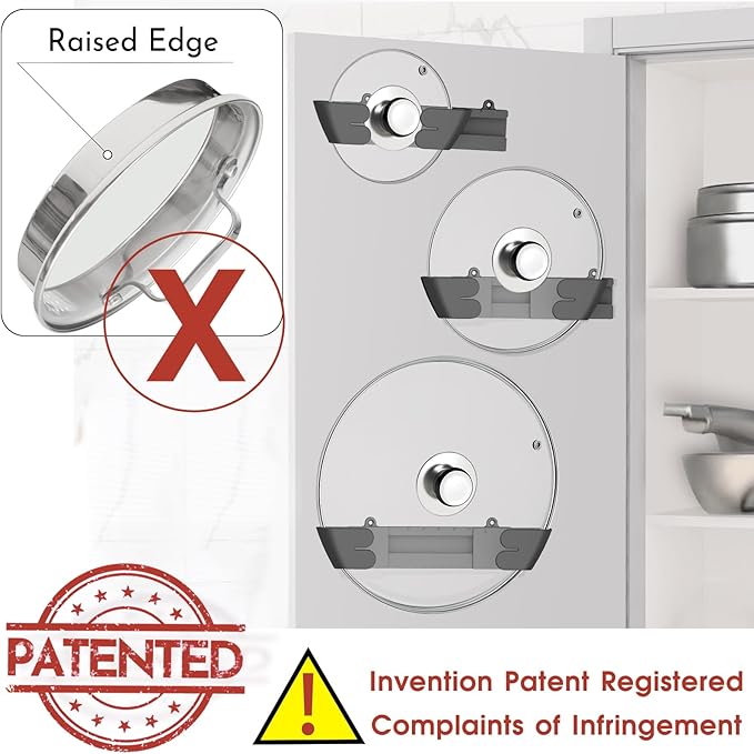 Adjustable Universal Pot Lid Holder Organizer for Cabinet - Upgraded Patented 6 Pack Pan Lids Organizers Inside Door Wall Mount Pots Top Rack for Kitchen Cupboard Fit 6" to 13" (Black) - Image 5