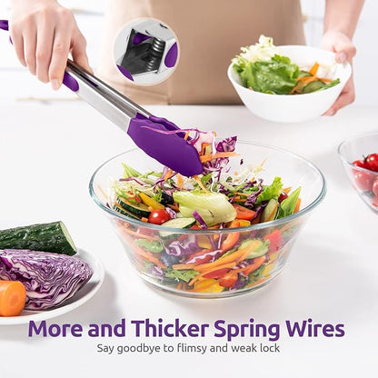 600ºF Heat Resistant Kitchen Tongs: U-Taste 12 inch Large Silicone Cooking Tong with Sturdy Non Stick Rubber Tips & Silicon Coated 18/8 Stainless Steel Handle & Smooth Locking for Serving Grill-Purple - Image 8