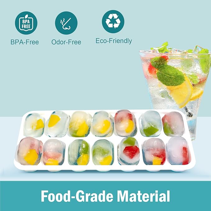 Ice Cube Trays for Freezer - 4 Pack 56 Cubes(1.7" x 1.2"), Easy Release Silicone Bottom+ PP Frame Ice Trays with Spill-Resistant Lids, Stackable, BPA-Free – for Cocktails, Coffee & Everyday Drinks - Image 2