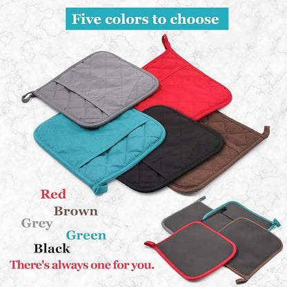 2Pcs Cotton and Neoprene Oven Pads Pot Holders with Pocket 8"x8.5" Dual-Function Hot Pad Set for Finger Hand Wrist Protection Heat Resistant to 428°F Teal,Green